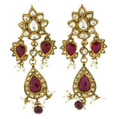 Vintage Ruby and Diamond Chandelier Earrings