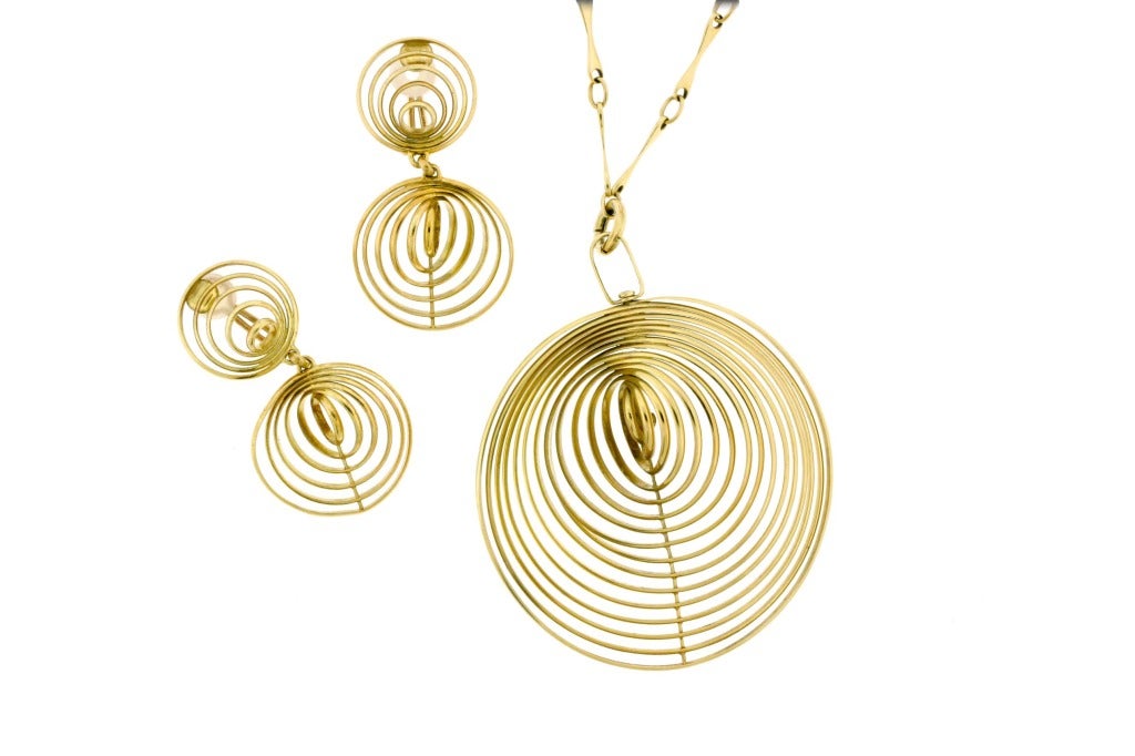 Gold 1970S Tiffany & Co Pendant and Ear Clip Set