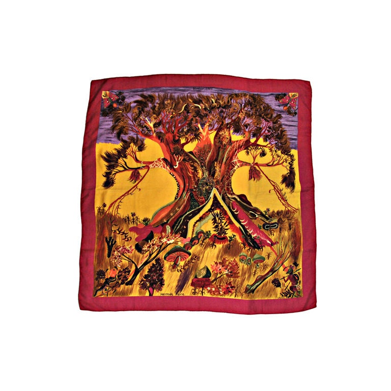Hermes "Kuggor Tree" 35" Cashmere/Silk Scarf