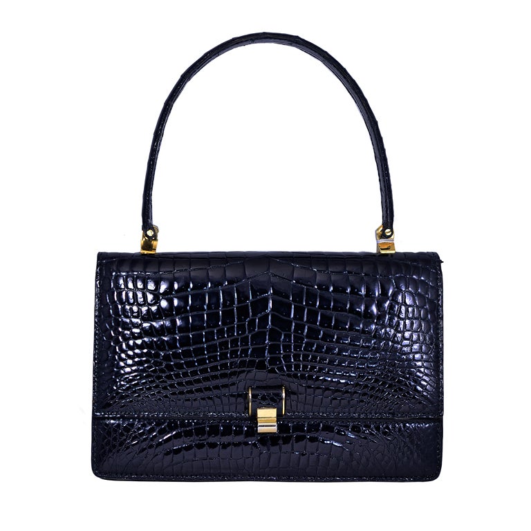 Gorgeous Vintage Lederer Black Alligator Handbag