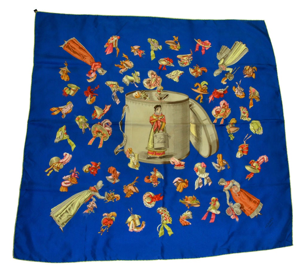 Hermes Silk 35" Scarf "Hats" with box