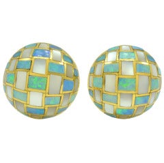 Tiffany Opal and Mother of Pearl Inlayed Earrings