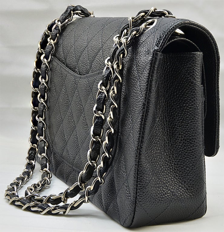 Chanel Black Caviar 2.55 Double a Flap Classic Silver Hardware