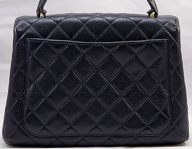 Chanel Navy Caviar Kelly Style Bag In Excellent Condition In Teaneck, NJ