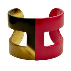 Hermes Horn and Pink Lacquer H Cuff