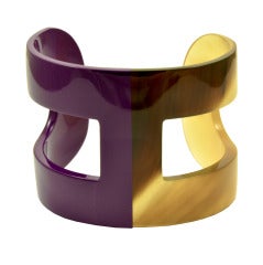 Hermes Horn and Eggplant Purple Lacquer H Cuff