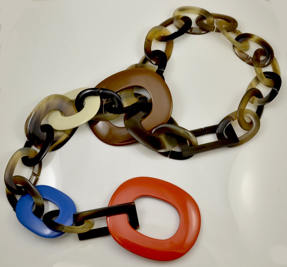 Magnificent Hermes Horn and Lacquer Lariat Style Necklace