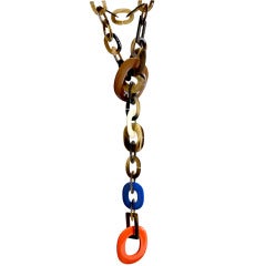 Magnificent Hermes Horn and Lacquer Lariat Style Necklace