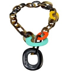 Hermes Buffalo Horn and Multi Color Lacquer Lariat Style Necklace