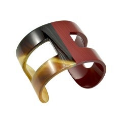 Hermes Buffalo Horn and Burgundy Lacquer "H" Cuff