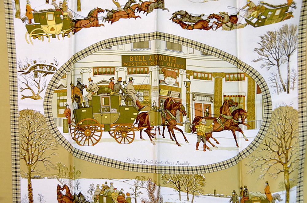 Hermes Christmas/Winter Motif Silk Scarf In Excellent Condition In Teaneck, NJ