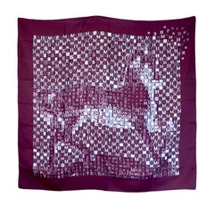 Beautiful Hermes Burgundy and White Signature a Equestrian Silk Scarf