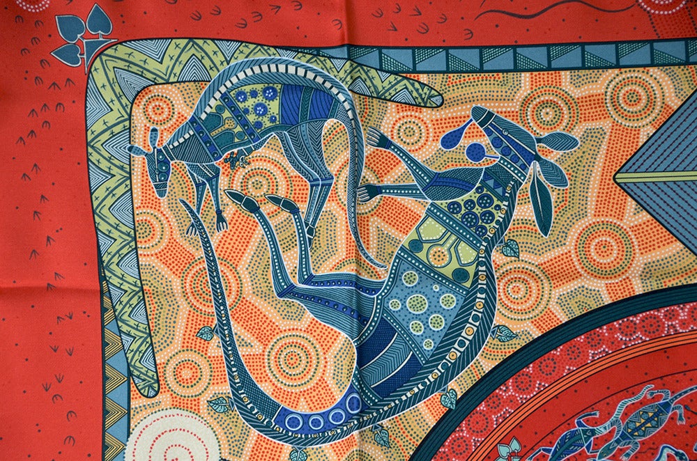 Magnificent Hermes Australia Motif Silk Scarf In Excellent Condition In Teaneck, NJ