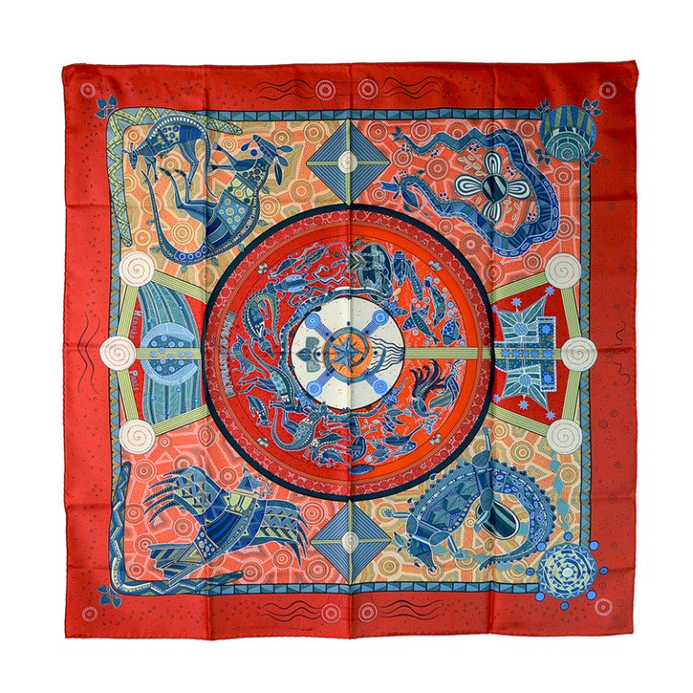 Prächtiger Hermès Seidenschal mit Australien-Motiv
