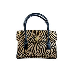 Lambertson Truex Zebra Print Fur and Leather Handbag