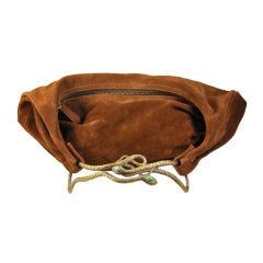 VALENTINO Brown Suede bag with Metal Entwined Snake Handle