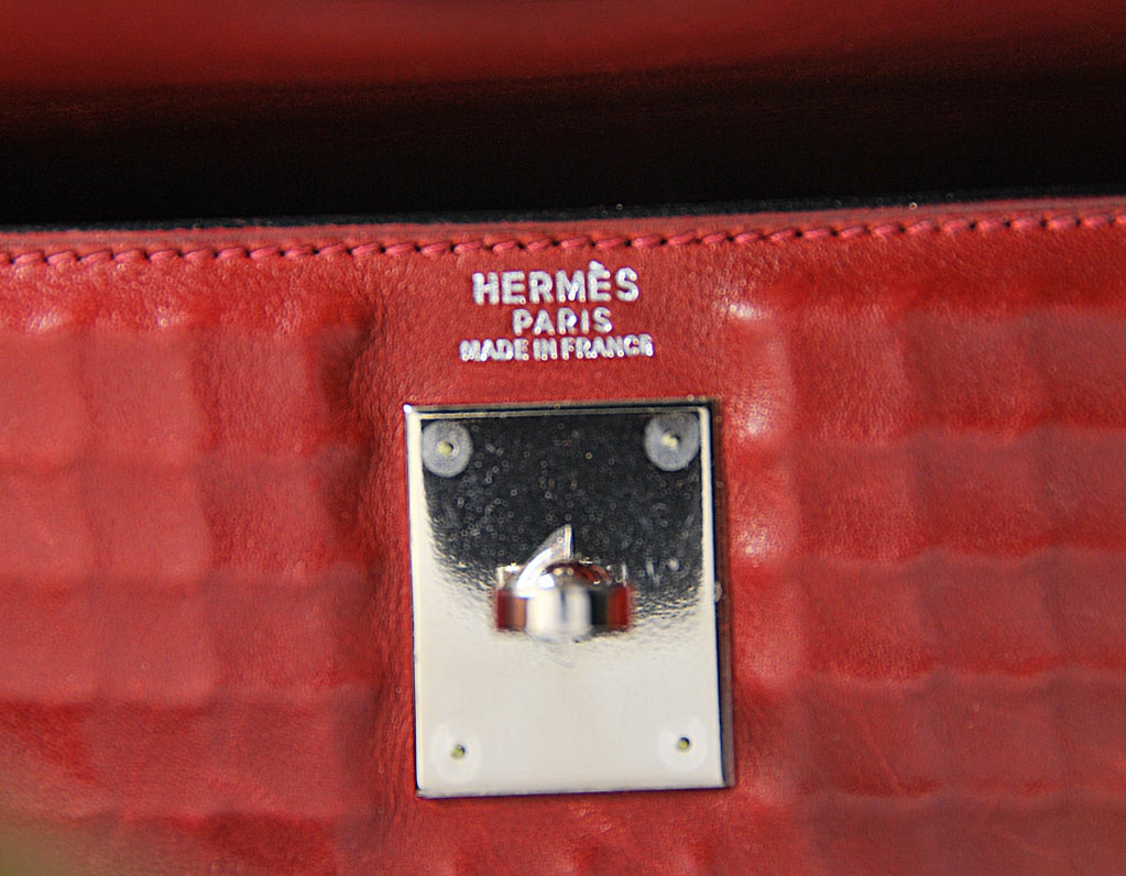 RARE 32cm Hermes Waffle Pattern Box Leather Brick Red Kelly Bag 4