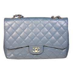 CHANEL Slate Blue 12" Caviar Classic Handbag