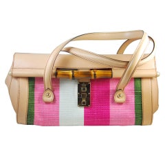 GUCCI Soft Pink Leather and Multi Color Canvas Bag