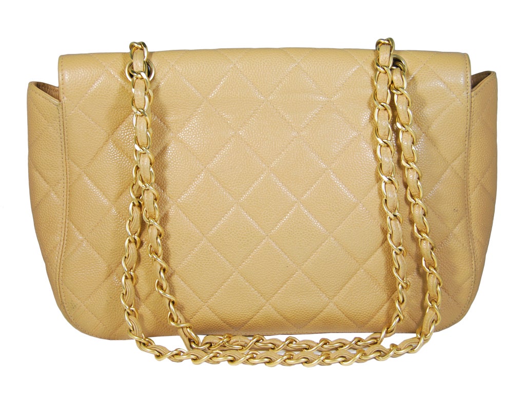 CHANEL Tan Caviar Semi Classic Gold Hardware