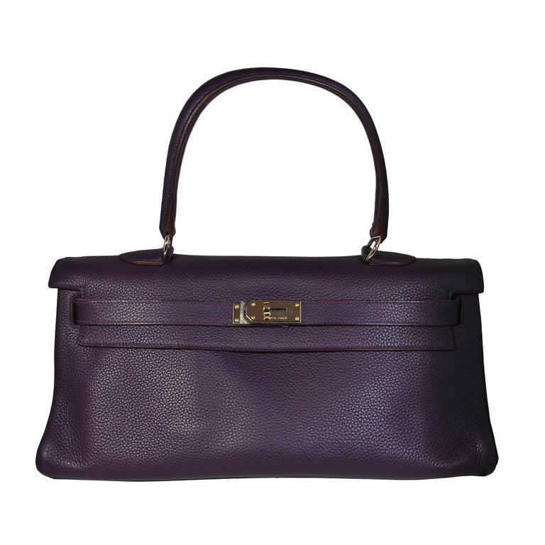 HERMES 42 cm JPG KELLY BAG RAISIN SIlVER HARDWARE