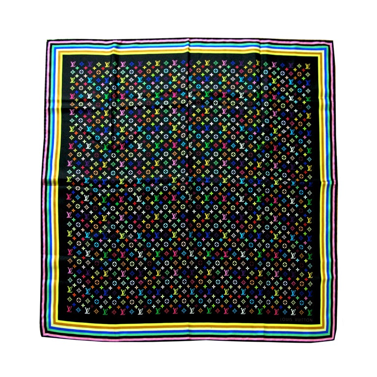 LOUIS VUITTON Murakami Multi Color Monogram Silk Scarf at 1stDibs  louis  vuitton multicolor scarf, louis vuitton bandana multicolor, louis vuitton  multicolor silk scarf