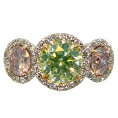 2.02ct GIA Natural Fancy Yellowish Green and Purplish Pink Diamond Ring