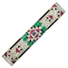 1920s Art Deco Multi-Gem and Platinum Brooch
