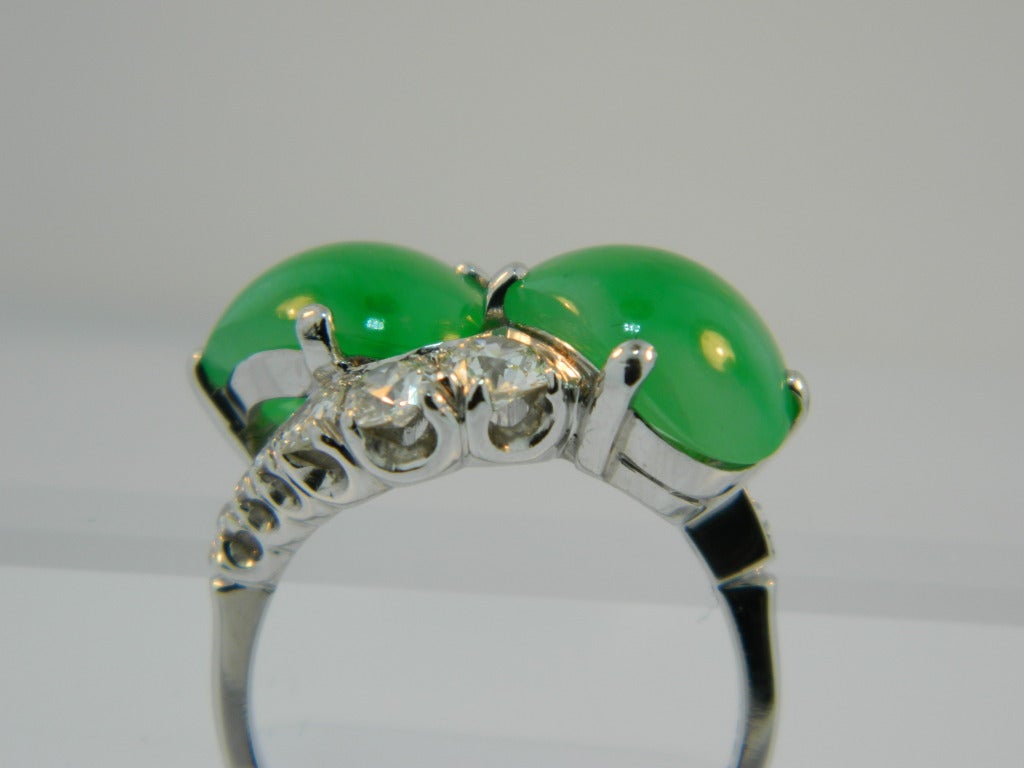 Women's Delicious 1950s Natural Jade, Diamond, and Platinum Bypass Ring