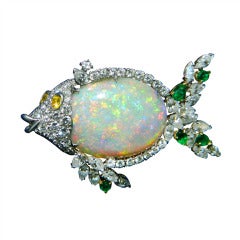 1950's Opal Bodied Multi-Gem Fish Brooch