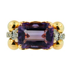 1930s Retro Amethyst Diamond Gold Platinum Cocktail Ring