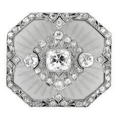 Art Deco Carved Frosted Rock Crystal Diamond Platinum Pendant Brooch