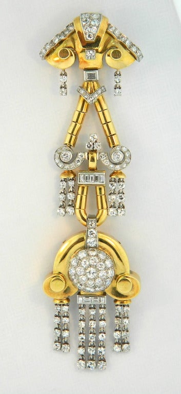 Boucheron Yellow Gold, Platinum and Diamond Retro Lapel Watch circa 1940s 1