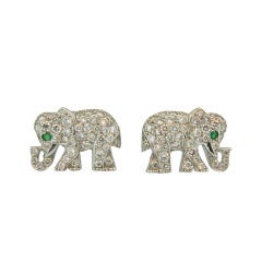 Cartier Paris Diamond, Emerald and Gold Elephant Earrings