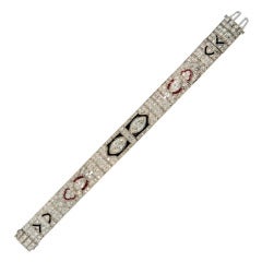 1920s Art Deco Onyx Ruby Diamond Platinum Bracelet