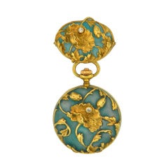 Girard-Perregaux Lady's Art Nouveau Yellow Gold, Enamel and Diamond Lapel Watch