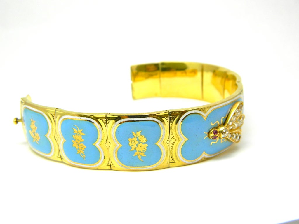 Victorian, Gold, French Enamel, and Diamond Bracelet