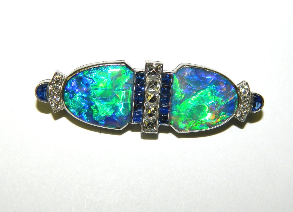 Women's GILLOT & CO Art Deco Diamond, Sapphire and Black Opal Brooch
