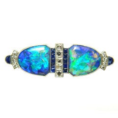 GILLOT & CO Art Deco Diamond, Sapphire and Black Opal Brooch