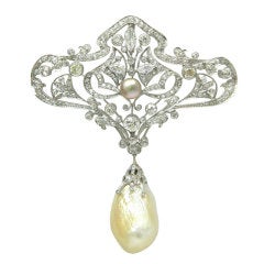 Edwardian, Diamond, and Natural Pearl, Platinum Brooch