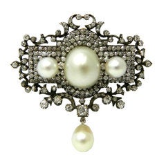 Magnificent Victorian Natural Pearl and Diamond Pendant/Brooch