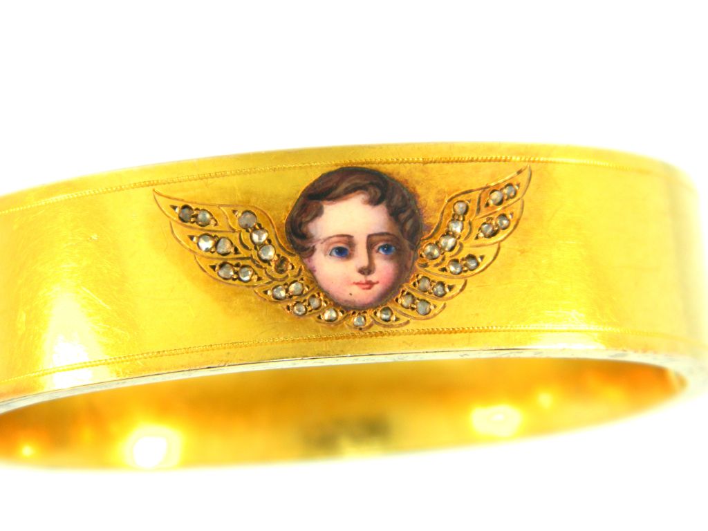 Russian Gold, Enamel & Diamond Bangle Bracelet