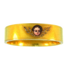 Russian Gold, Enamel & Diamond Bangle Bracelet