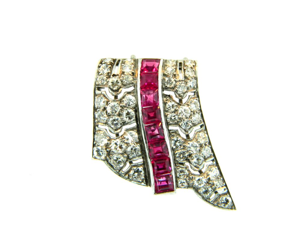 Art Deco Ruby & Diamond Clip