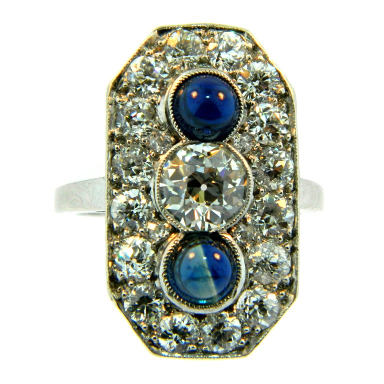 Art Deco Diamond and Sapphire Ring at 1stdibs
