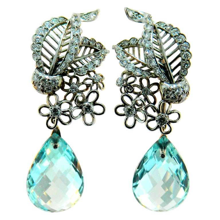 1950's French Diamond and Aquamarine Earrings