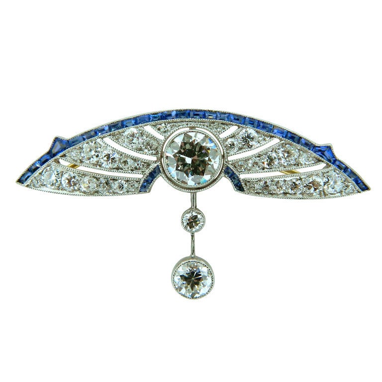 Magnificent Art Deco Diamond and Sapphire Brooch