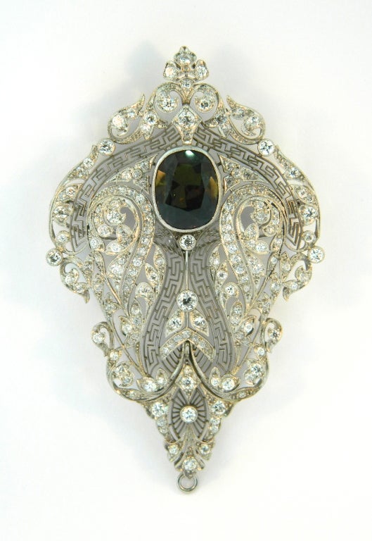 Art Deco Alexandrite, Diamond & Platinum Brooch/pendant