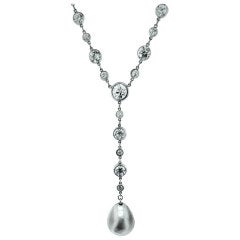 Art Deco Diamond and Natural Pearl Necklace
