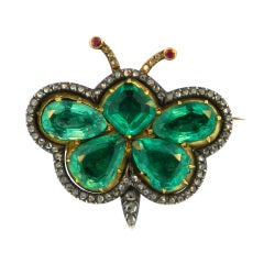 Late Georgian, Emerald, Diamond, and Ruby Butterfly Pin/Pendant